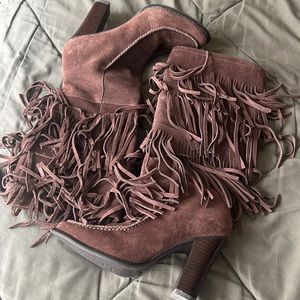 NW Ralph Lauren Suede Fringe Boots, Sz 6M
